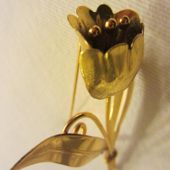 Sterling Craft Tulip Golden Bouquet Flower Brooch - Picture 5 of 9